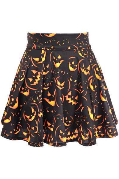 Scary Pumpkin Print Stretch Lycra Skirt