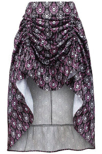 Black/White/Purple Skull Satin Adjustable High Low Skirt