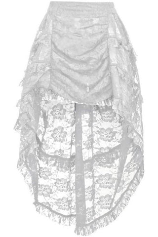 White Lace Ruched Front High Low Lace Skirt