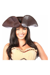 Dark Brown Distressed Faux Leather Pirate Hat