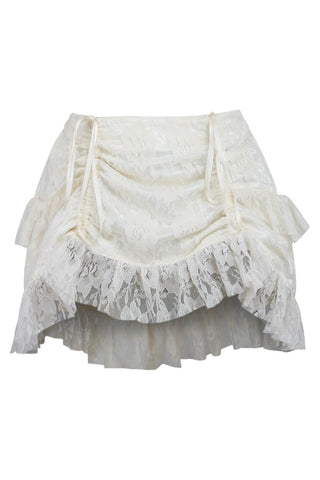 Cream Lace Ruched Bustle Skirt