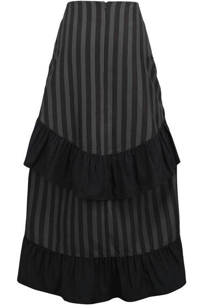 Black/Grey Stripe Adjustable High Low Skirt