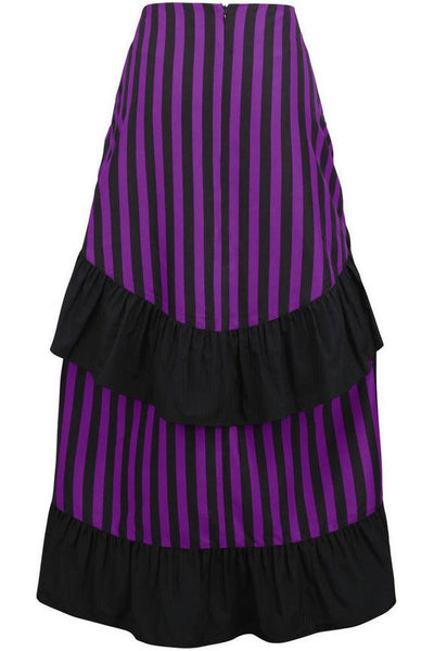 Black/Purple Stripe Adjustable High Low Skirt