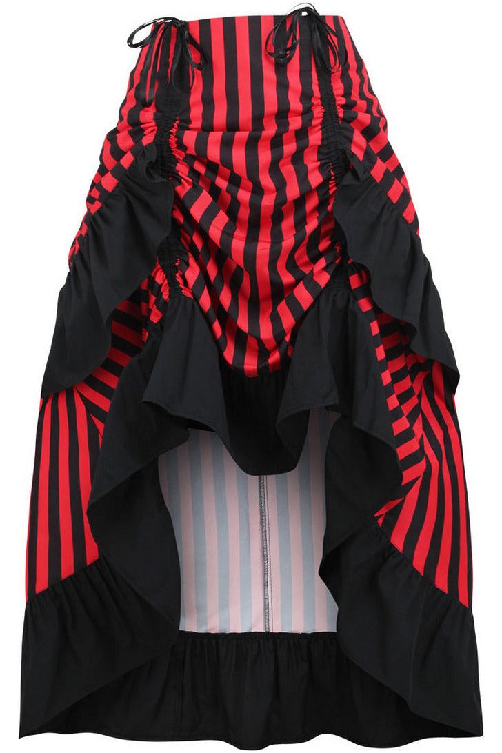Black/Red Stripe Adjustable High Low Skirt