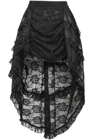 Black Lace Ruched Front High Low Lace Skirt