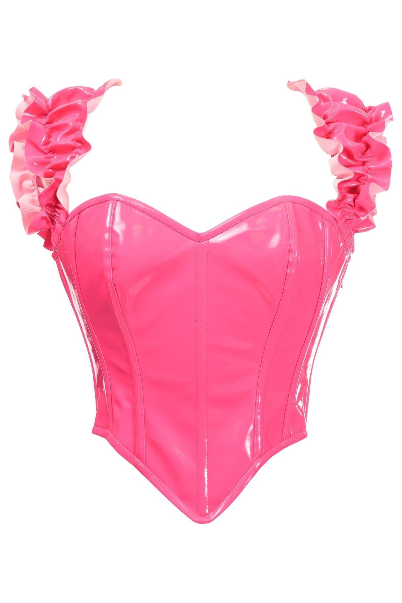 Daisy Corsets Top Drawer Steel Boned Hot Pink Patent Ruffle Sleeve