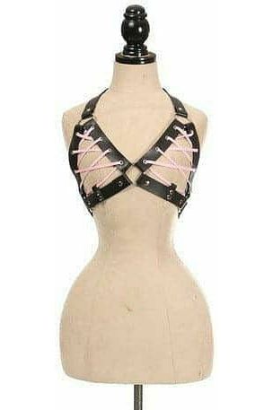 Black Faux Leather Lace-Up Bra Top - Lt Pink - Daisy Corsets