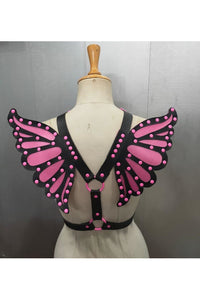 Faux Leather Pink Butterfly Wing Harness