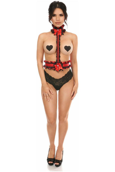 Kitten Collection Red/Black Lace Single Strap Body Harness - Daisy Corsets