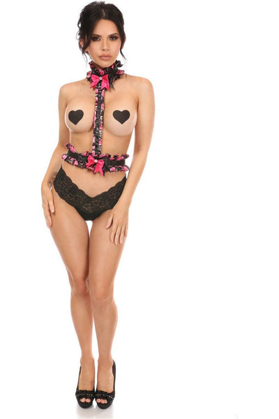 Kitten Collection Pink Floral Satin Single Strap Body Harness - Daisy Corsets