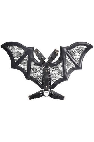 Black/Black Faux Leather & Lace Wing Harness