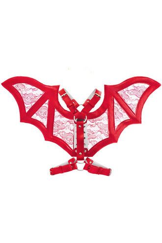 Red/Red Faux Leather & Lace Wing Harness
