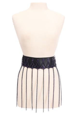 Black Faux Leather & Purple Metallic Chain Fringe Skirt