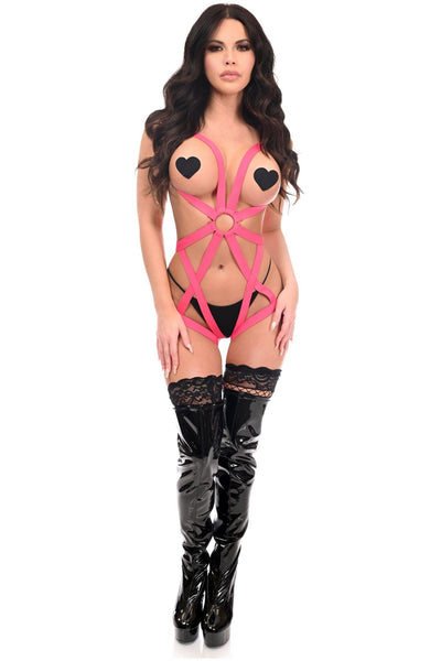 BOXED Pink Stretchy Body Harness Bodysuit