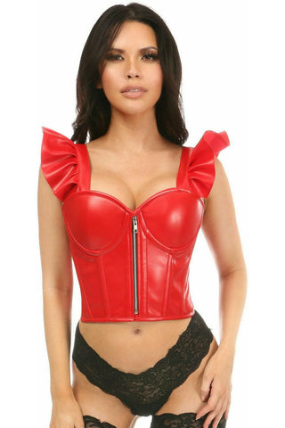 Lavish Red Faux Leather Bustier Top w/Ruffle Sleeves - Daisy Corsets