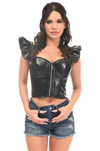 Lavish Black Faux Leather Bustier Top w/Ruffle Sleeves - Daisy Corsets