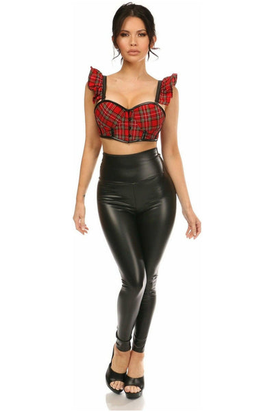 Lavish Red Plaid Underwire Bustier Top w/Removable Ruffle Sleeves - Daisy Corsets