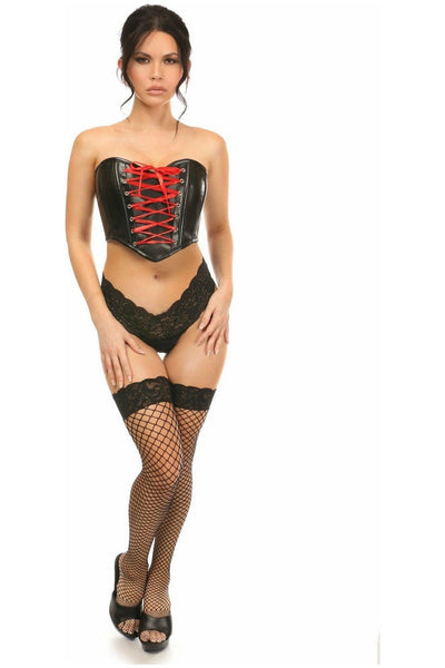 Lavish Black Faux Leather w/Red Lace-Up Bustier - Daisy Corsets