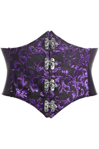 Lavish Black/Purple Swirl Brocade Corset Belt Cincher w/Clasps