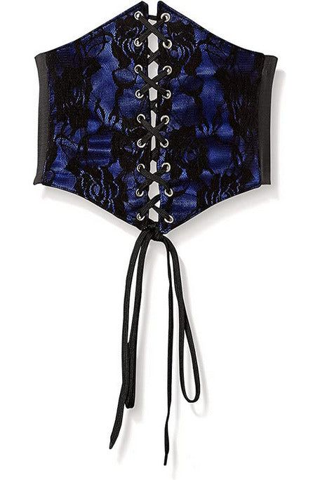 Lavish Blue w/Black Lace Overlay Corset Belt Cincher