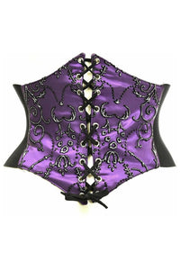 Lavish Purple Embroidered Corset Belt Cincher - Daisy Corsets