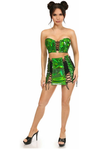 Lavish 2 PC Green Holo Bustier & Skirt Set