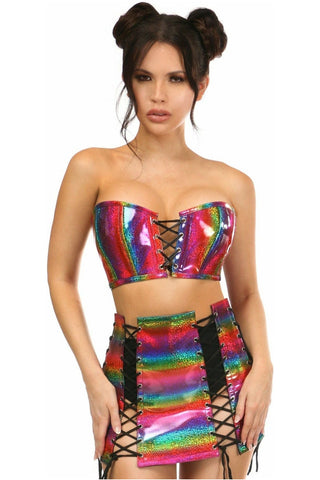 Lavish 2 PC Rainbow Glitter Bustier & Skirt Set