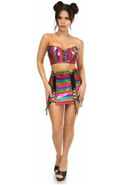 Lavish 2 PC Rainbow Glitter Bustier & Skirt Set