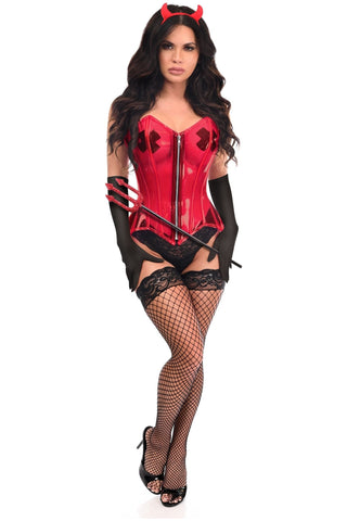 Lavish 4 PC Clear Red Sexy Devil Corset Costume