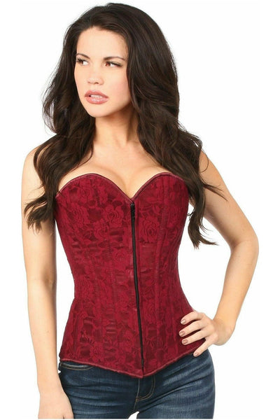 Lavish Wine Lace Overbust Corset w/Zipper - Daisy Corsets