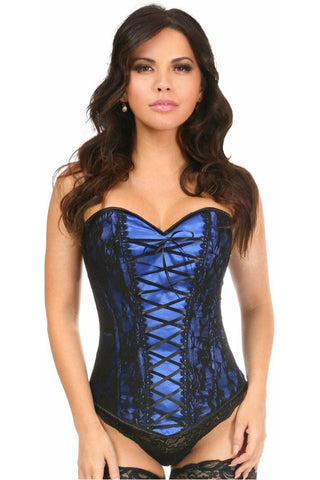 Lavish Wet Look Under Bust Corset Red w/Lace Overlay