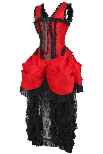 Top Drawer Steel Boned Red/Black Lace Victorian Bustle Corset Dress