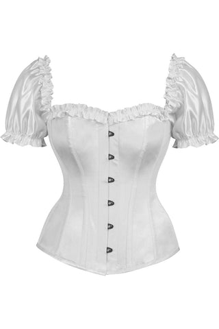 Top Drawer Steel Boned White Satin Overbust Corset w/Sleeves