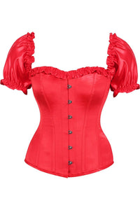 Top Drawer Steel Boned Red Satin Overbust Corset w/Sleeves