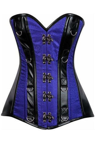 Top Drawer Royal Blue Brocade & Faux Leather Steel Boned Corset