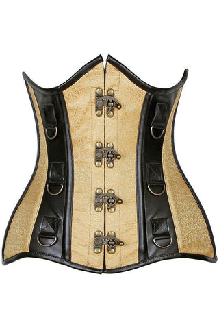 Top Drawer Gold Brocade & Faux Leather Steel Boned Under Bust Corset