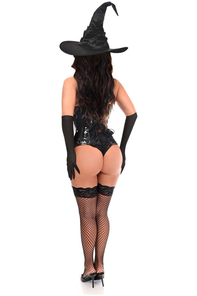Top Drawer 3 PC Black Patent Witch Corset Costume