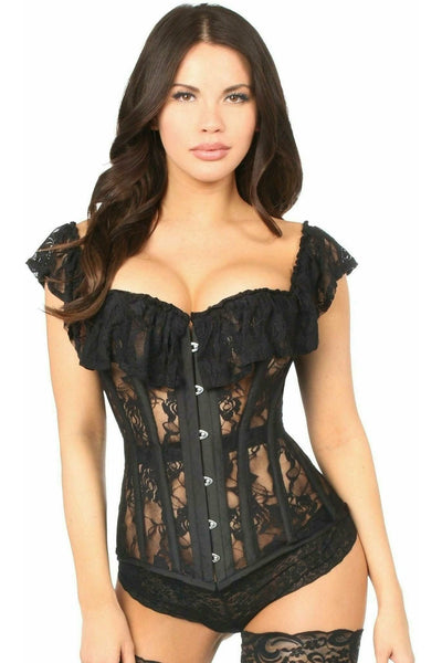 Top Drawer Black Sheer Lace Steel Boned Corset - Daisy Corsets