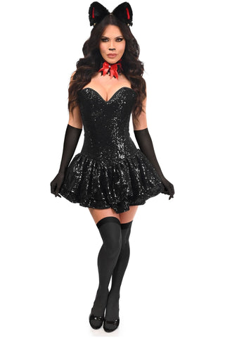 Top Drawer 5 PC Sequin Black/Red Cat Corset Dress Costume