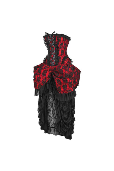 Top Drawer Steel Boned Red w/Black Lace Bustle Corset Dress