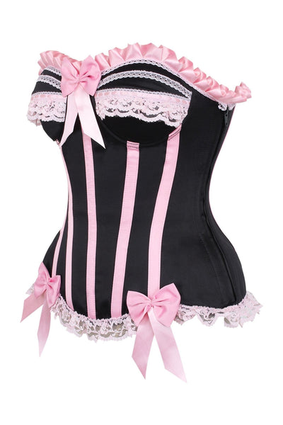 Top Drawer Black/Pink Steel Boned Burlesque Corset