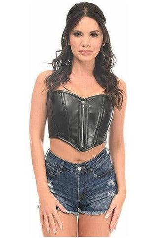 Top Drawer Black Faux Leather Bustier Top w/Zipper - Daisy Corsets
