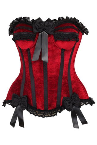 Top Drawer Dark Red Velvet Steel Boned Burlesque Corset