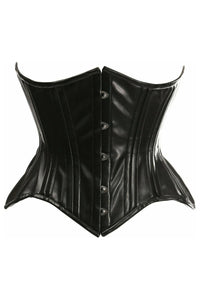 Top Drawer Black Faux Leather Double Steel Boned Curvy Cut Waist Cincher Corset - Daisy Corsets