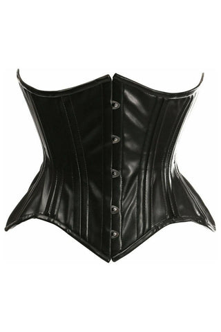 Top Drawer Black Faux Leather Double Steel Boned Curvy Cut Waist Cincher Corset - Daisy Corsets