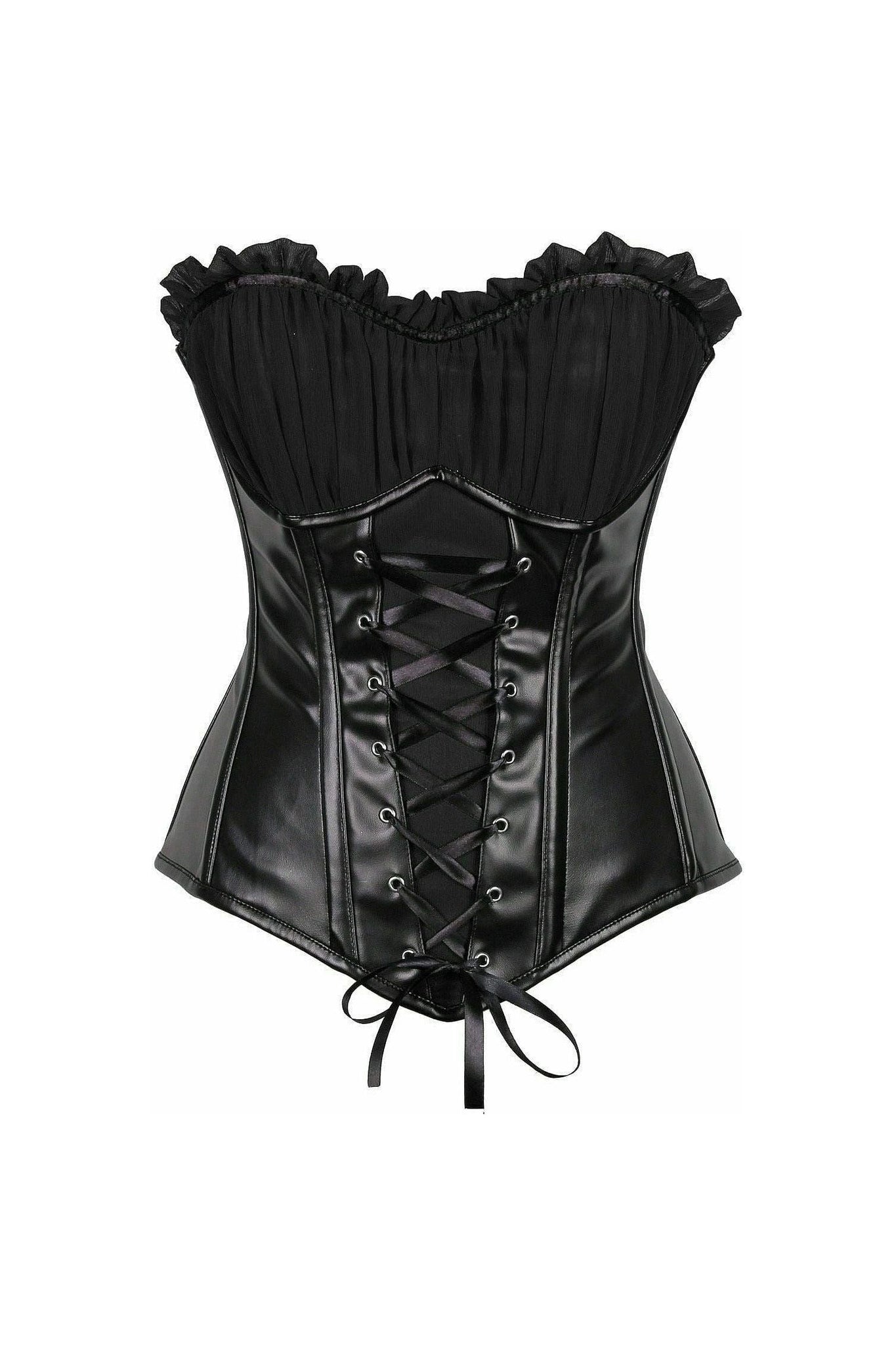 Top Drawer Black Faux Leather Lace-Up Steel Boned Corset - Daisy Corsets
