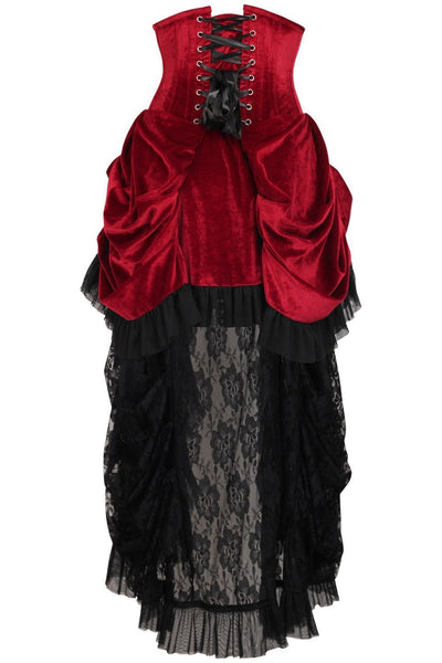 Top Drawer Steel Boned Dark Red Velvet Victorian Bustle Underbust Corset Dress