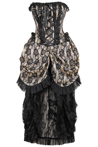 Top Drawer Steel Boned Cream w/Black Lace Bustle Corset Dress