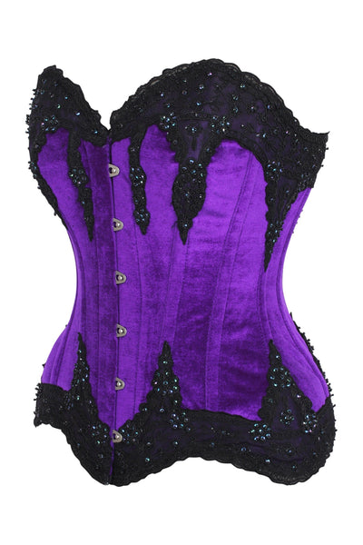 Top Drawer Purple Velvet & Beaded Steel Boned Overbust Corset