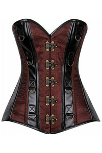 Top Drawer Brown Brocade & Faux Leather Steel Boned Corset - Daisy Corsets